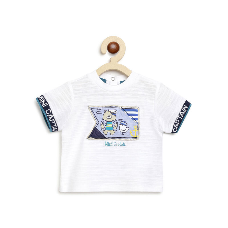 Boys White Short Sleeve Knitted T-Shirt image number null